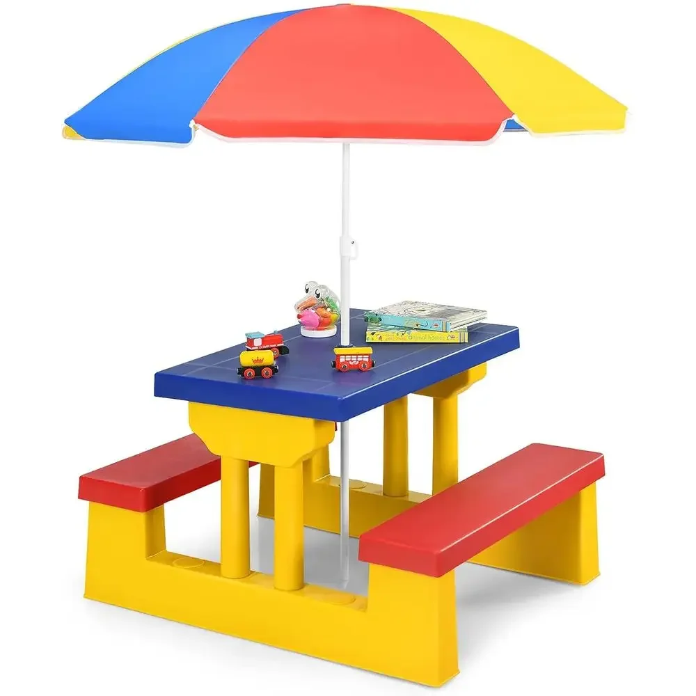 Kids Outdoor Table With Umbrella - طاولة نزهة للأطفال متعددة الألوان للاستخدام