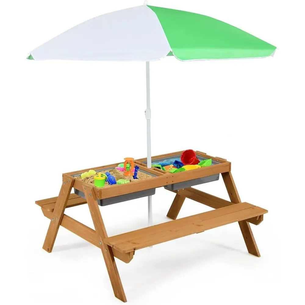 Kids Outdoor Table With Umbrella - طاولة نزهة خشبية 4 في 1