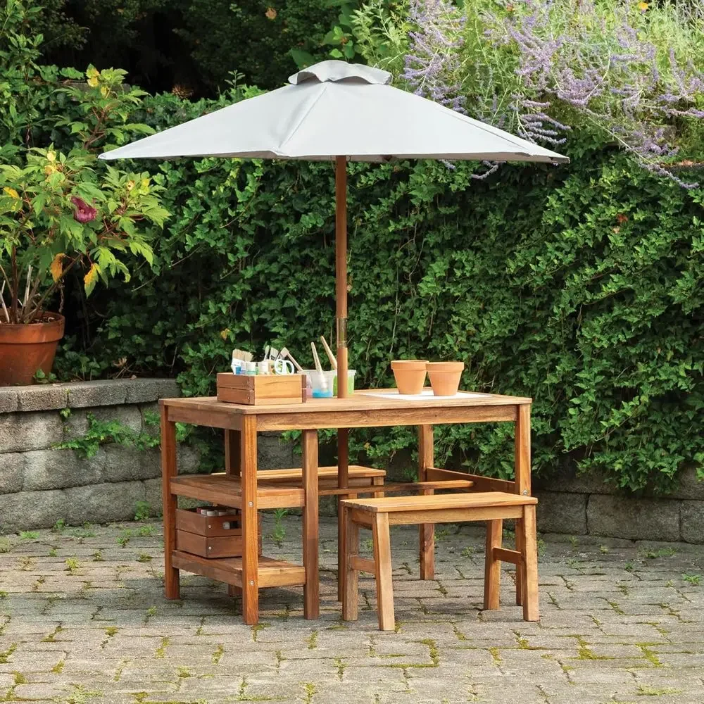 Kids Outdoor Table With Umbrella - طاولة أطفال خارجية مع مقاعد ومجموعة