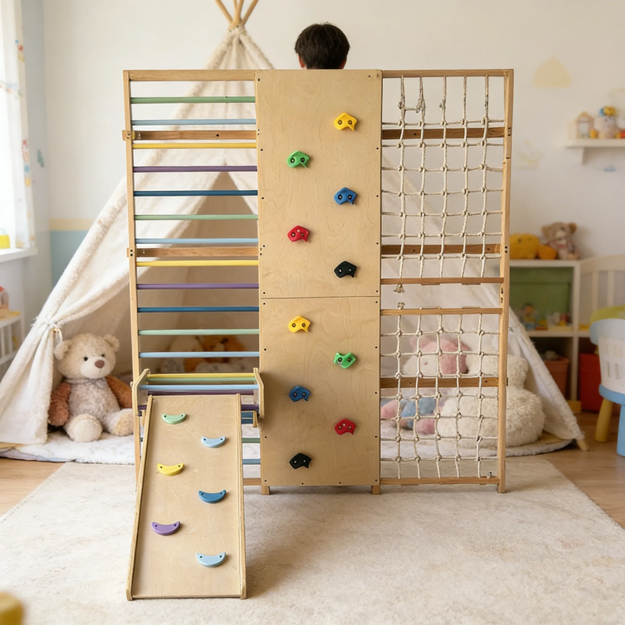 Kids Outdoor Wooden Climbing Frame - إطار تسلق خشبي صلب للأطفال للاستخدام