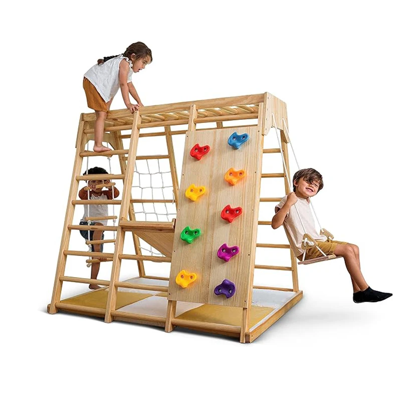 Kids Outdoor Wooden Climbing Frame - معدات رياضية للأطفال للعب الداخلي، أجهزة