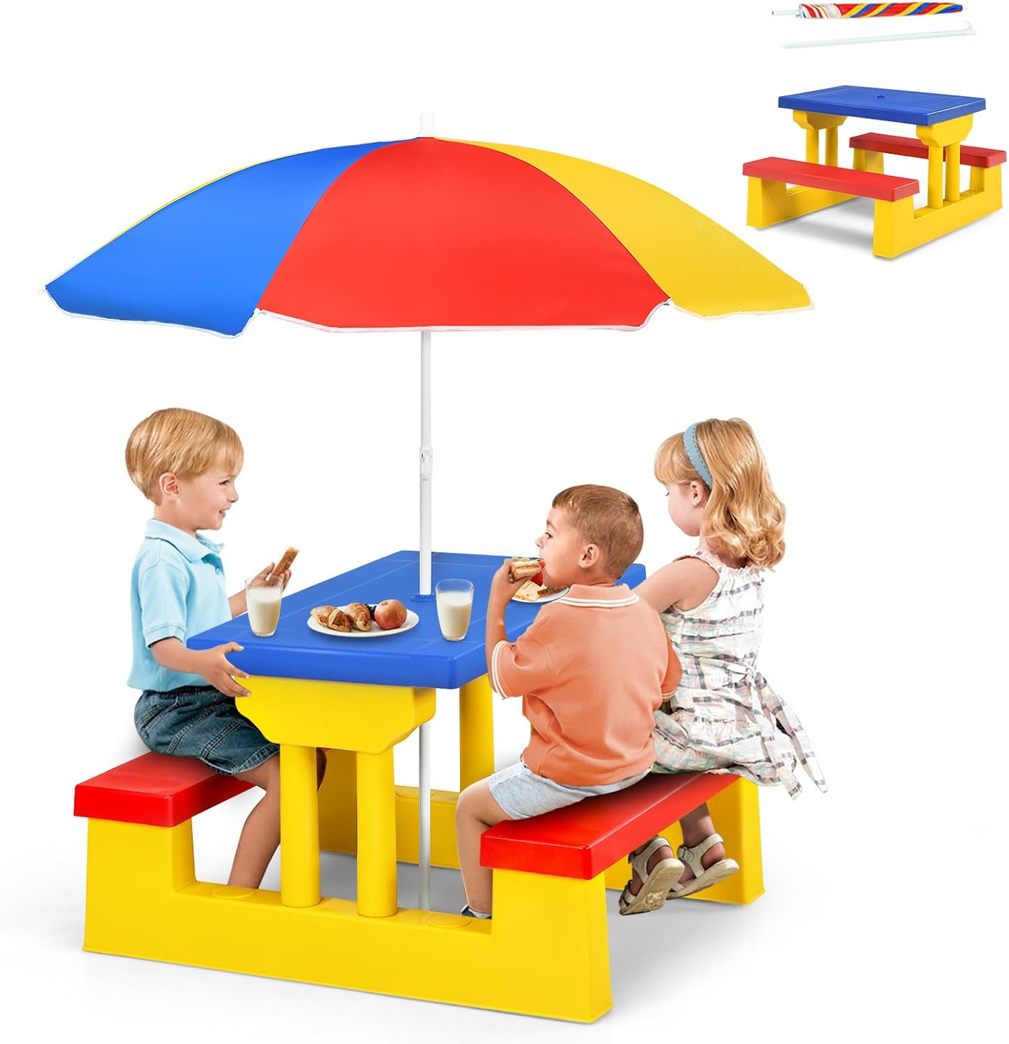 Kids Outdoor Table With Umbrella - طاولة نزهة للأطفال من أرميل، طاولة
