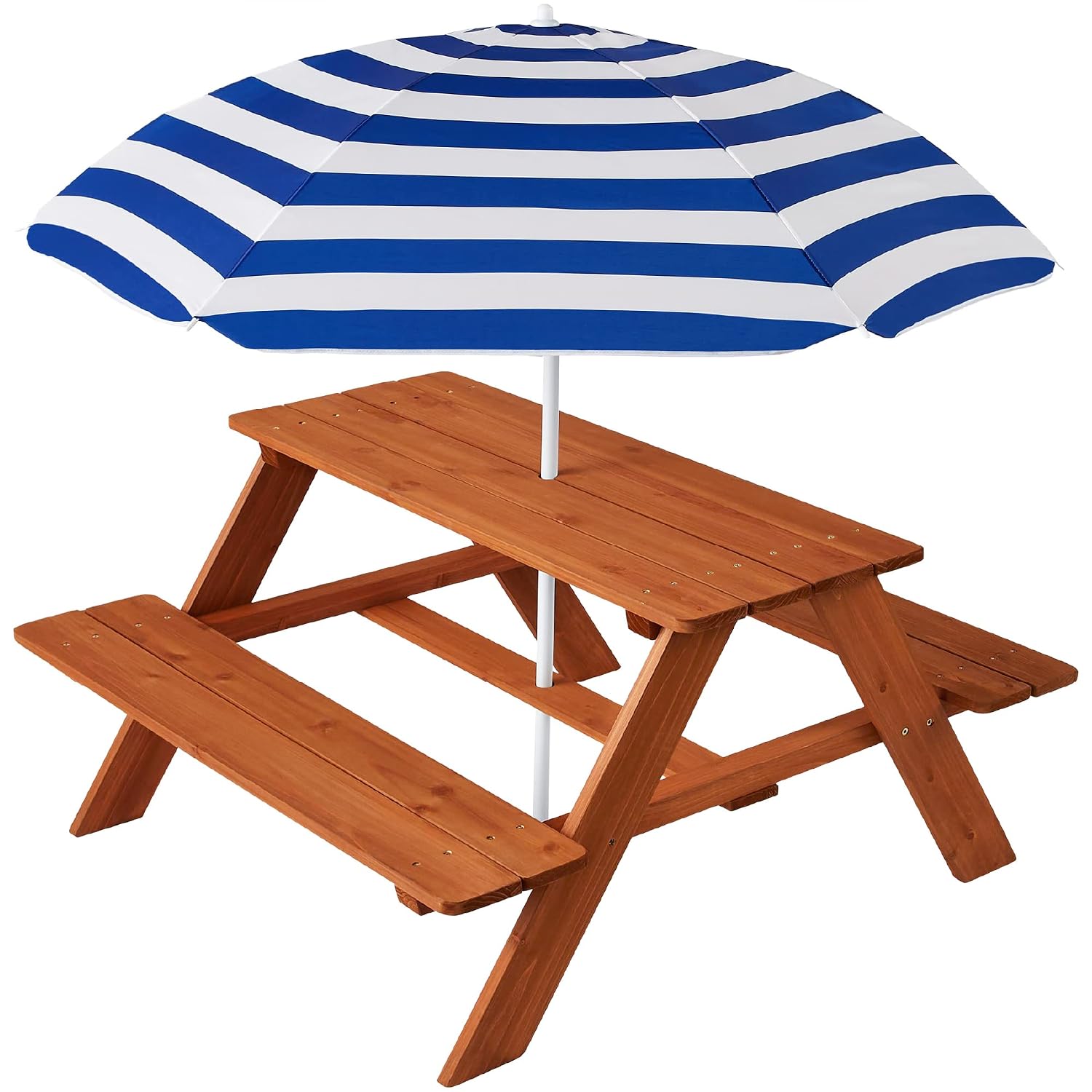 Kids Outdoor Table With Umbrella - طاولة نزهة خشبية للأطفال مع مظلة،