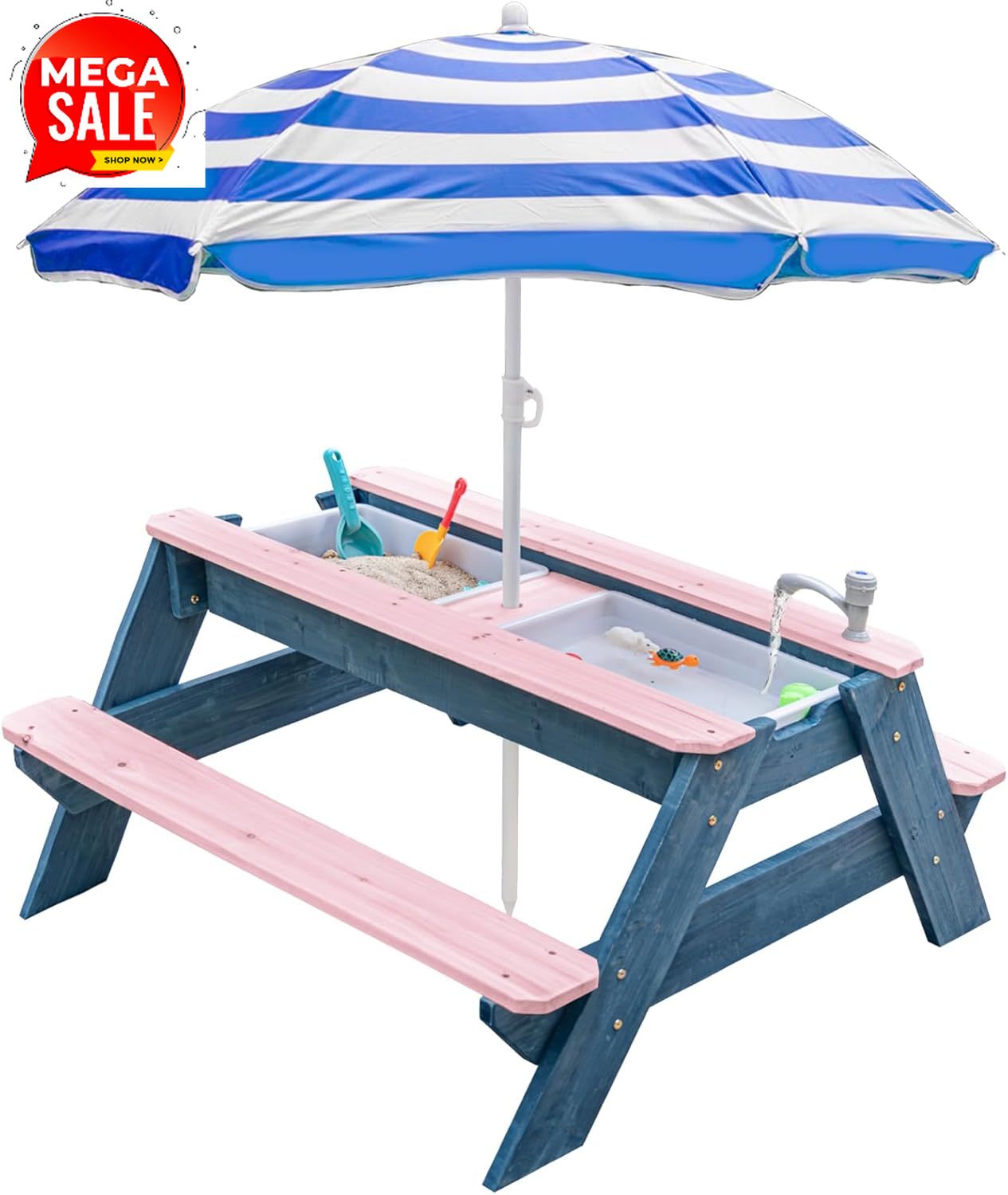 طاولة أطفال 3 في 1 للرمل والما - مراجعة Kids Outdoor Table With Umbrella وسعره