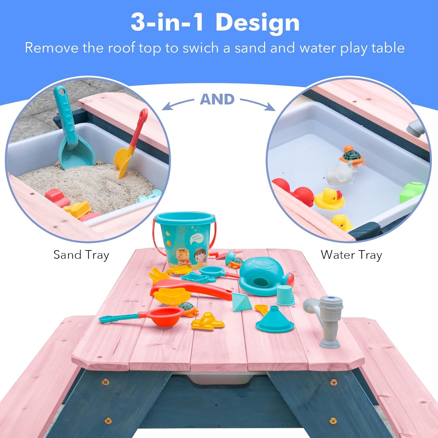 طاولة أطفال 3 في 1 للرمل والما - مراجعة Kids Outdoor Table With Umbrella وسعره
