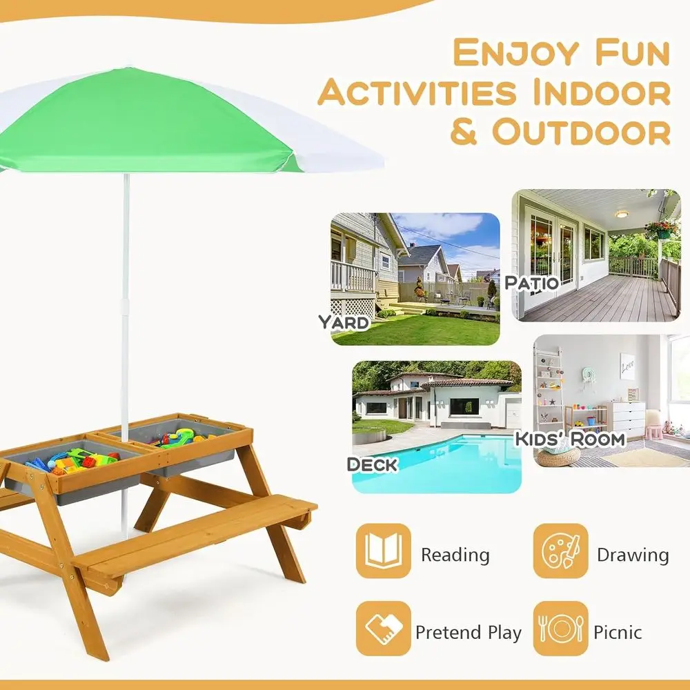 طاولة نزهة للأطفال 3 في 1 قابل - مراجعة Kids Outdoor Table With Umbrella وسعره