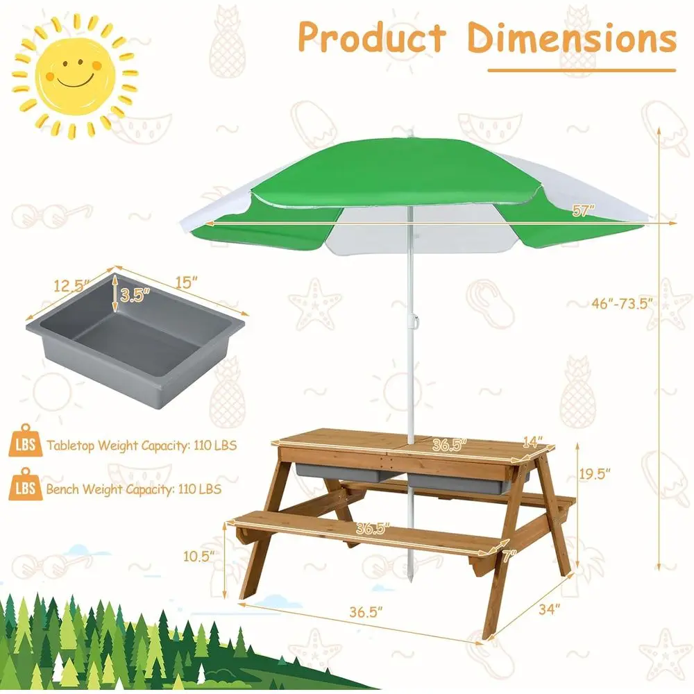 طاولة نزهة خشبية 4 في 1 للرمل  - مراجعة Kids Outdoor Table With Umbrella وسعره