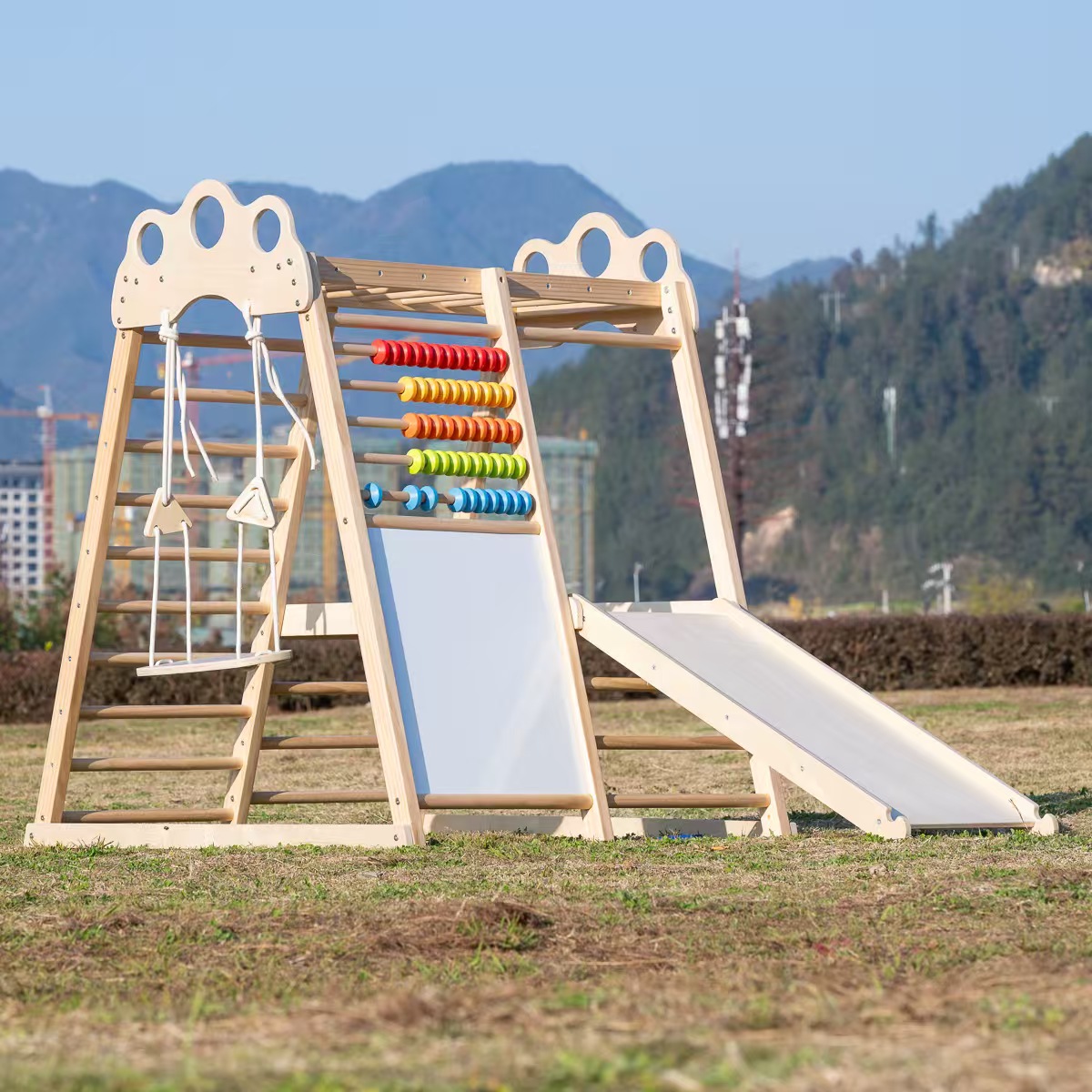 إطار تسلق خشبي كبير ومتين، للا - مراجعة Kids Outdoor Wooden Climbing Frame وسعره