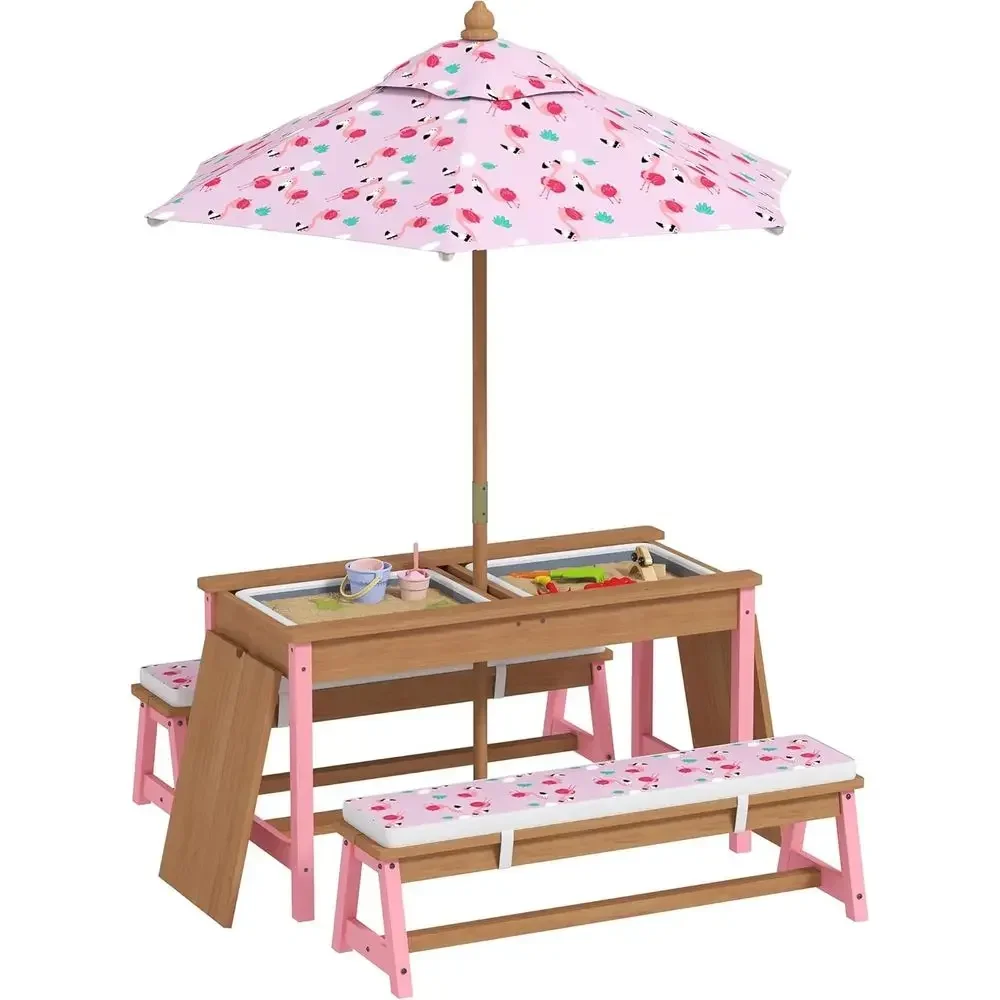 طقم طاولة نزهة خشبية مع مظلة و - مراجعة Kids Outdoor Table With Umbrella وسعره