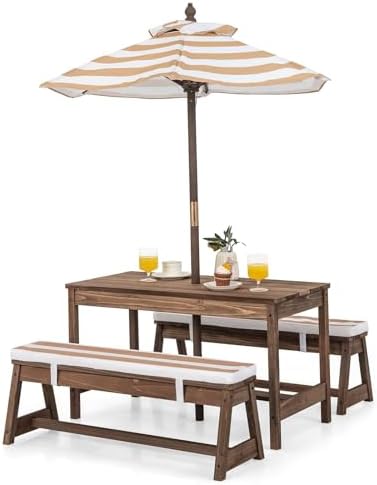 طاولة نزهة للأطفال، طقم طاولة  - مراجعة Kids Outdoor Table With Umbrella وسعره