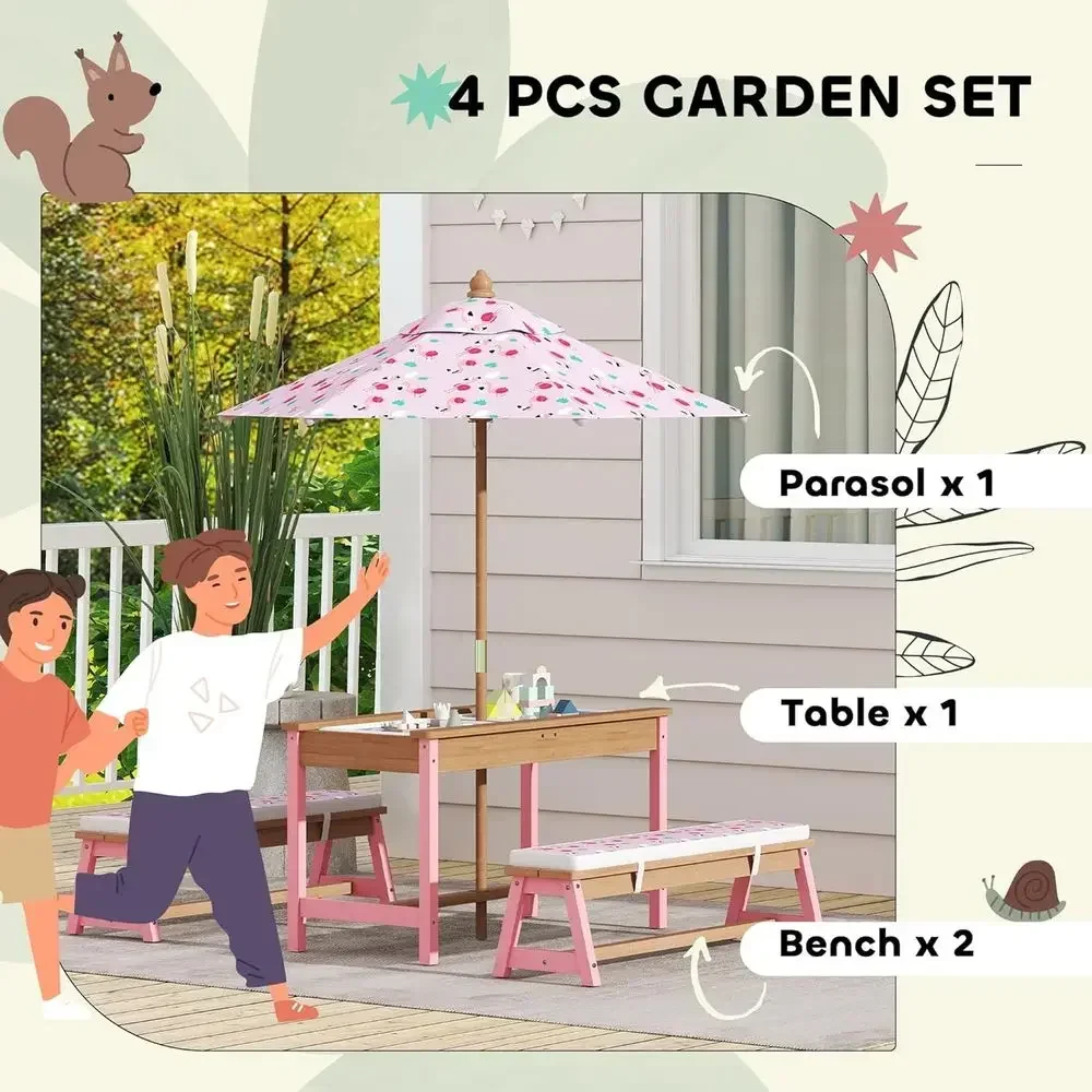 طقم طاولة نزهة خشبية مع مظلة و - مراجعة Kids Outdoor Table With Umbrella وسعره