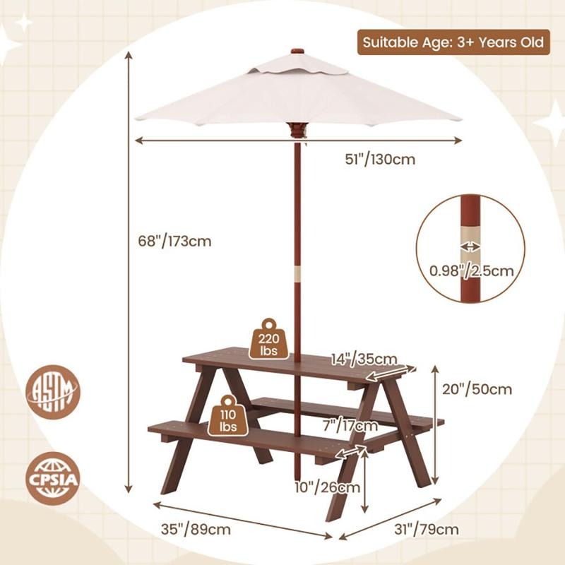 طاولة نزهة خارجية للأطفال مع م - مراجعة Kids Outdoor Table With Umbrella وسعره