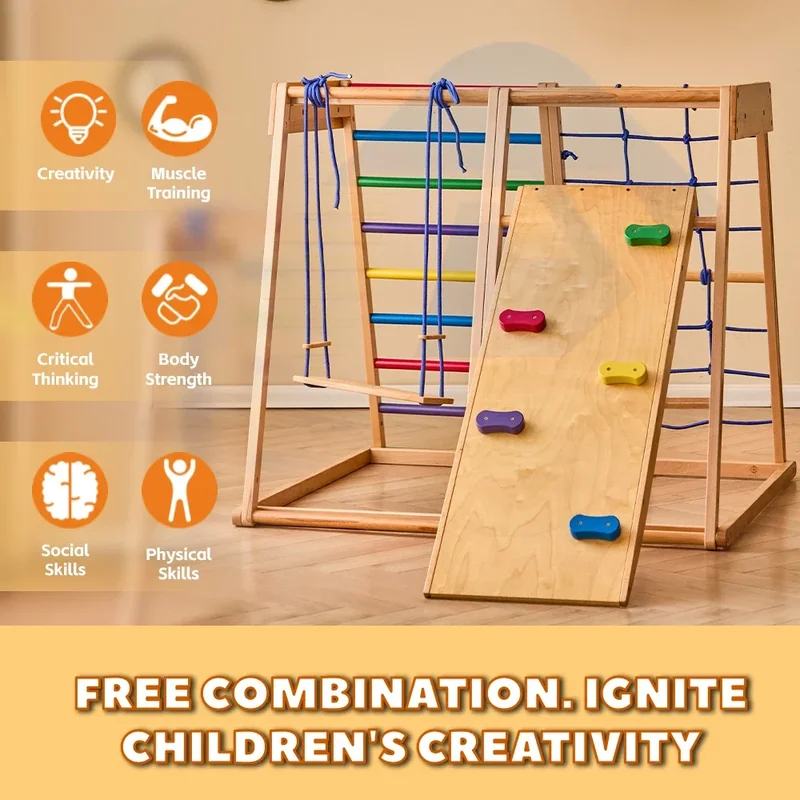 هيكل تسلق خشبي داخلي للأطفال،  - مراجعة Kids Outdoor Wooden Climbing Frame وسعره