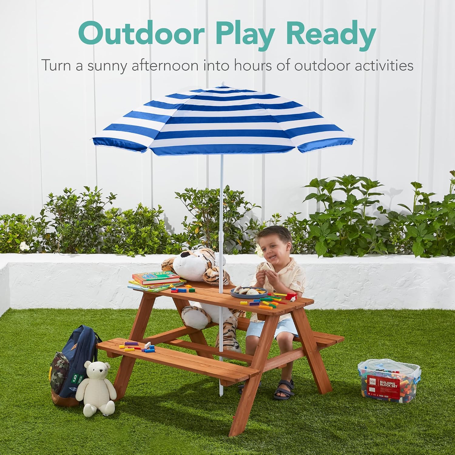 طاولة نزهة خشبية للأطفال مع مظ - مراجعة Kids Outdoor Table With Umbrella وسعره