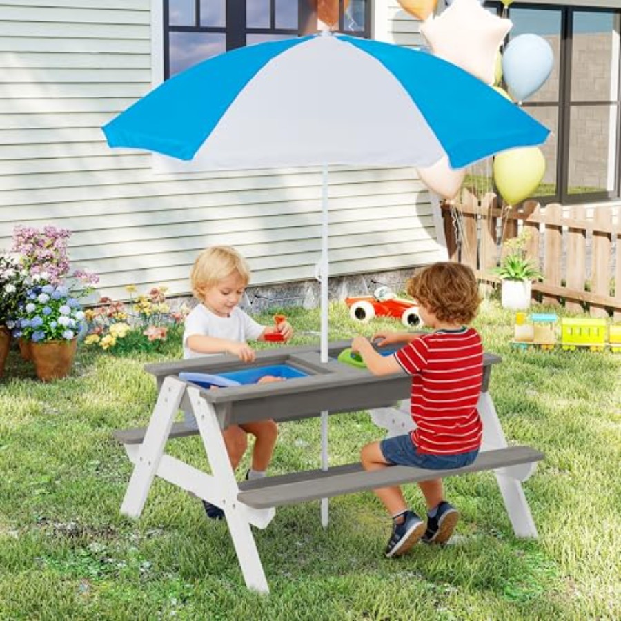طاولة نزهة خشبية للأطفال للاست - مراجعة Kids Outdoor Table With Umbrella وسعره