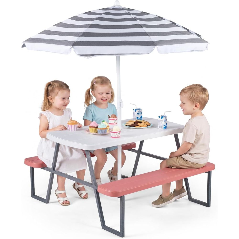 طاولة نزهة للأطفال، طاولة ومقع - مراجعة Kids Outdoor Table With Umbrella وسعره